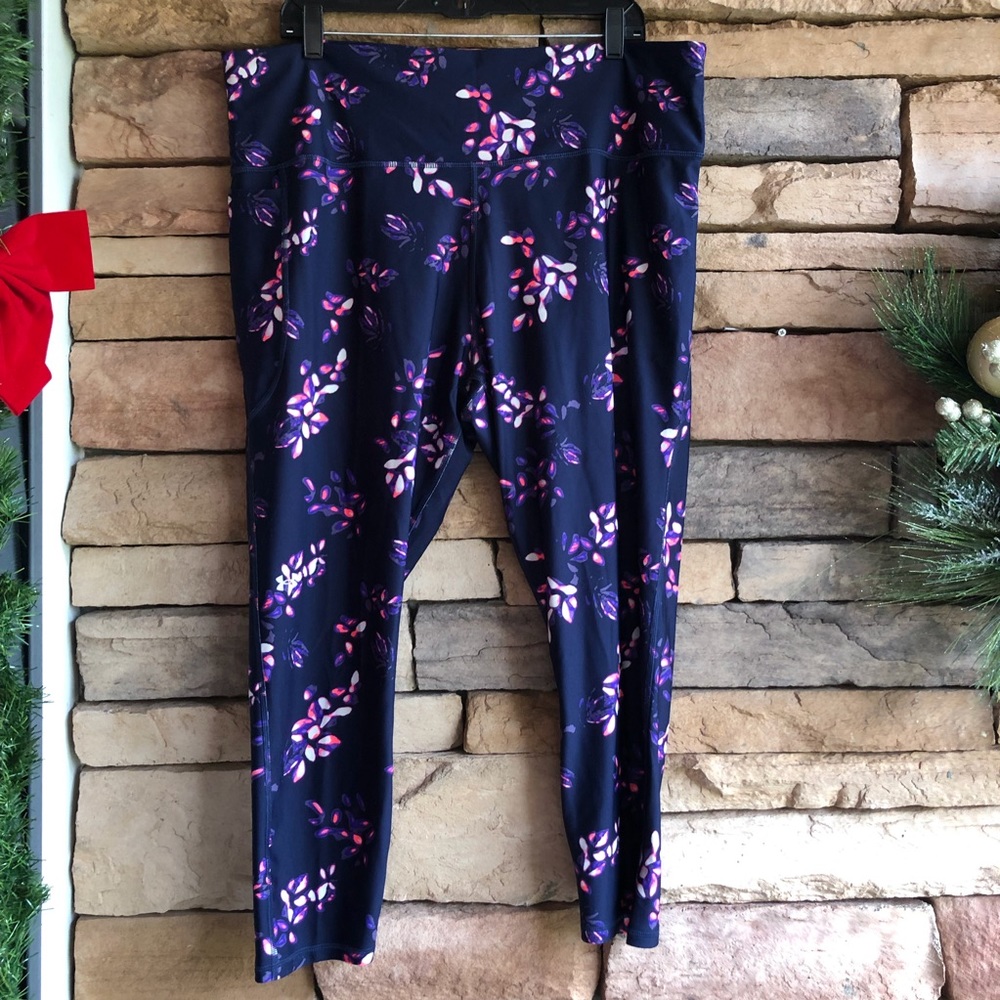 Under Armour navy blue floral print Heat Gear Compression Ankle Leggings NWT 3X